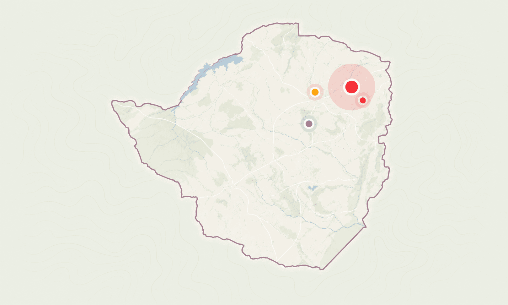Illustrated Zimbabwe hotspot map with agricultural surveillance alerts